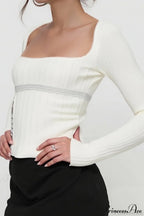 Lace Trim Fitted Cropped Long-Sleeve Knit Top image 8