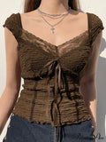 Lace Trim Graceful Buttoned Crop Top image 1