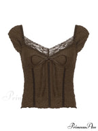 Lace Trim Graceful Buttoned Crop Top image 3