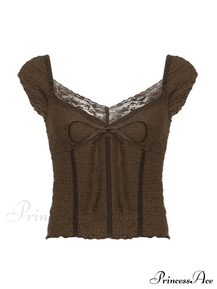 Lace Trim Graceful Buttoned Crop Top image 3