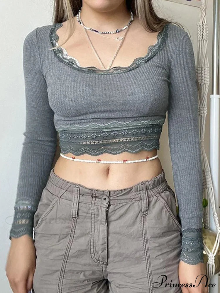 Lace Trim Graceful Gray Tank Top image 2