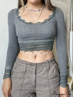Lace Trim Graceful Gray Tank Top image 2