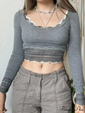 Lace Trim Graceful Gray Tank Top image 1