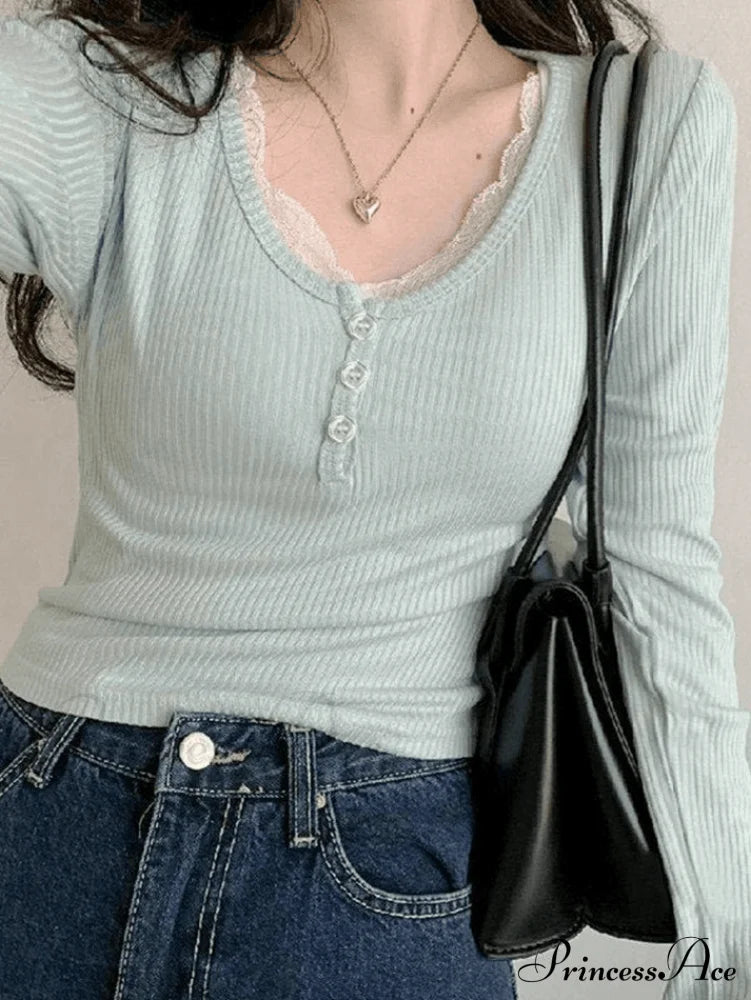 Lace Trim Graceful Knit Crop Top image 1