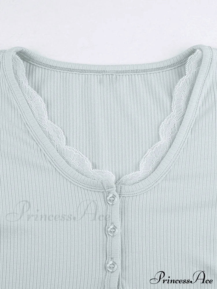 Lace Trim Graceful Knit Crop Top image 6