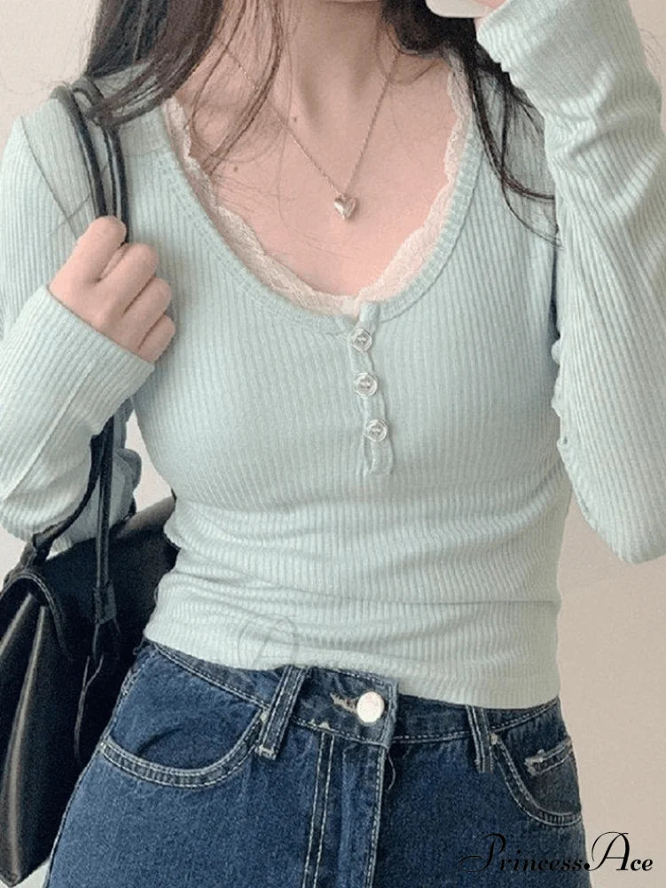 Lace Trim Graceful Knit Crop Top image 2