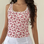 Lace Trim Slim Fit Y2K Summer Floral Sleeveless Casual Basic Crop Top image 2