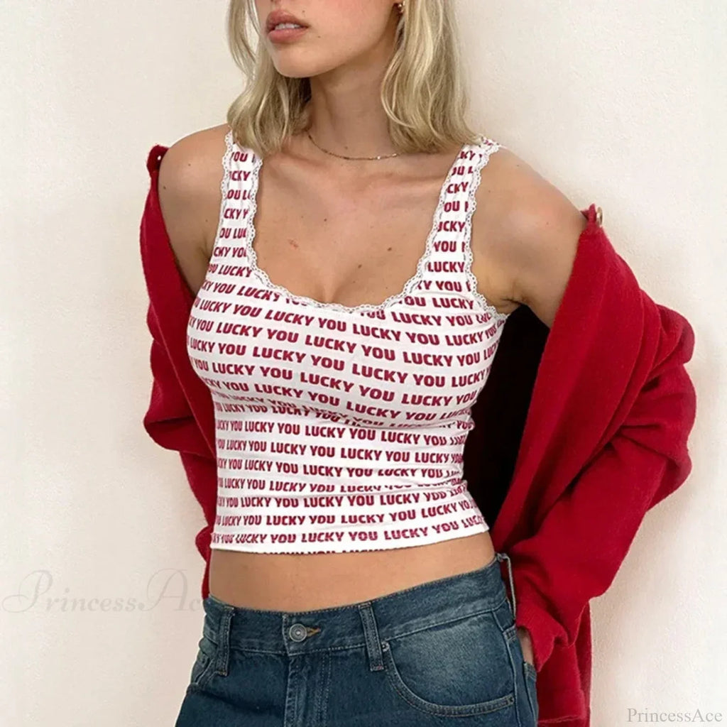 Lace Trim Slim Fit Y2K Summer Floral Sleeveless Casual Basic Crop Top image 1