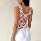 Lace Trim Slim Fit Y2K Summer Floral Sleeveless Casual Basic Crop Top image 3