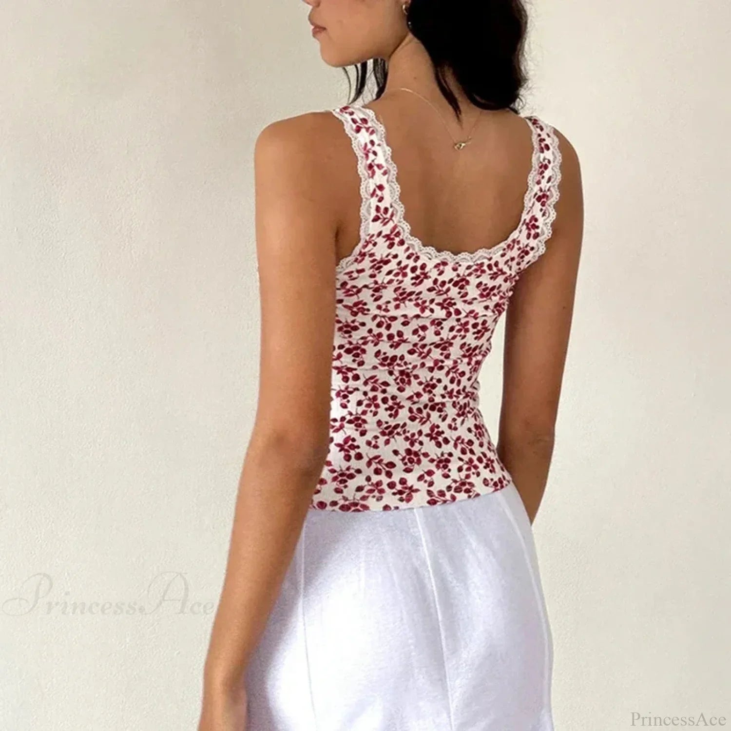 Lace Trim Slim Fit Y2K Summer Floral Sleeveless Casual Basic Crop Top image 3