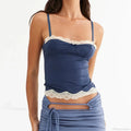 Lace Trim Spaghetti Strap Vintage Slim Crop Top image 5