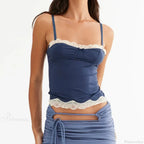 Lace Trim Spaghetti Strap Vintage Slim Crop Top image 5