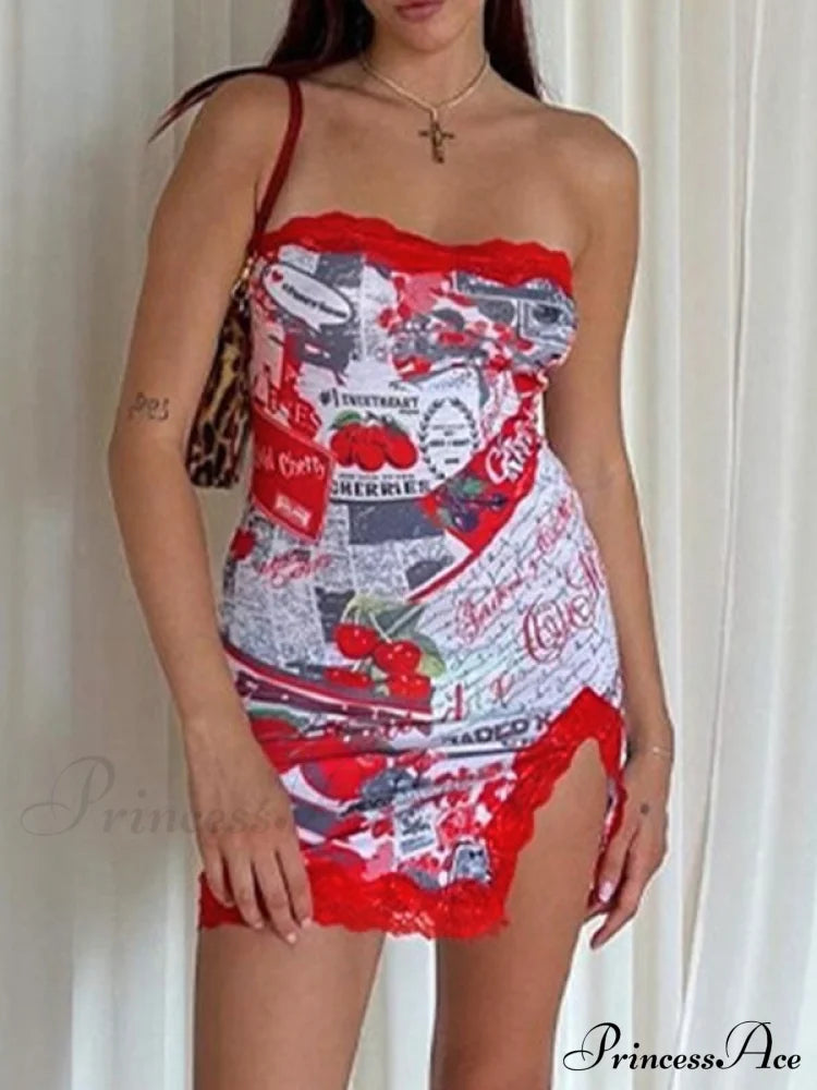Lace Trim Split Trendy Open Back Mini Dress image 5