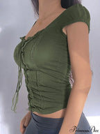 Lace Trim Tie Trendy Front Long Sleeve Blouse image 3