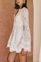 Lace Trim V-Neck Tie Mini Dress image 2
