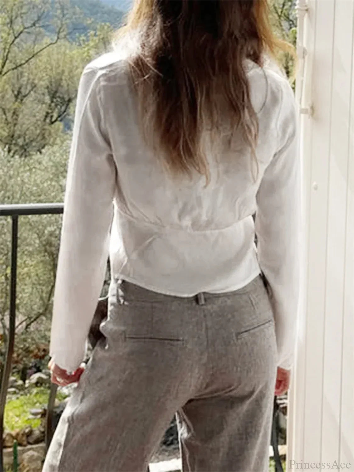Lace Trim V-neck Tie-Up Blouse image 6