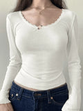 Lace Trim White Ribbed Modern Knit Crop Cami Top image 1