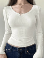 Lace Trim White Ribbed Modern Knit Crop Cami Top image 1