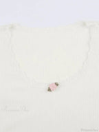 Lace Trim White Ribbed Modern Knit Crop Cami Top image 4