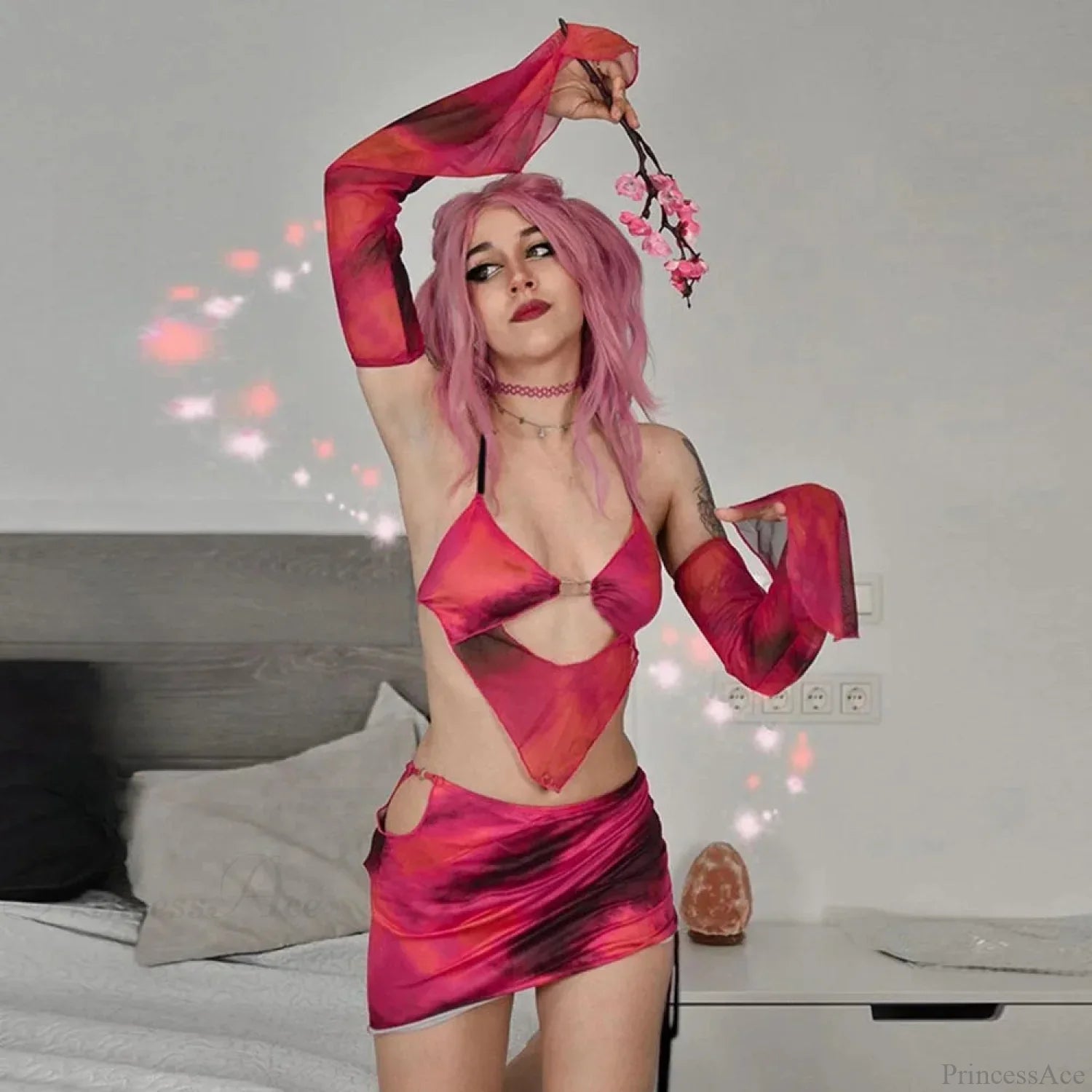 Lace-up Bandage Bodycon Mini Skirt Two Piece Set image 2