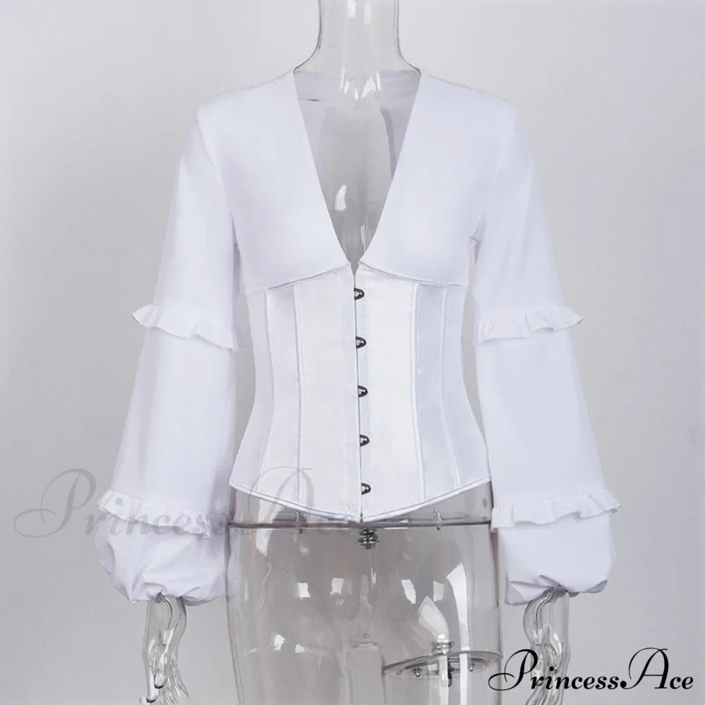 Lace Up Corset Charming Long Sleeve Blouse image 6