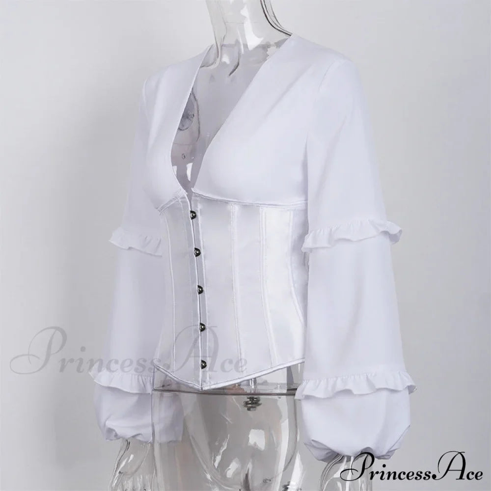 Lace Up Corset Charming Long Sleeve Blouse image 7