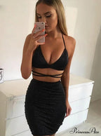 Lace Up Crop Top Two Piece Set with Deep V Neck image 2