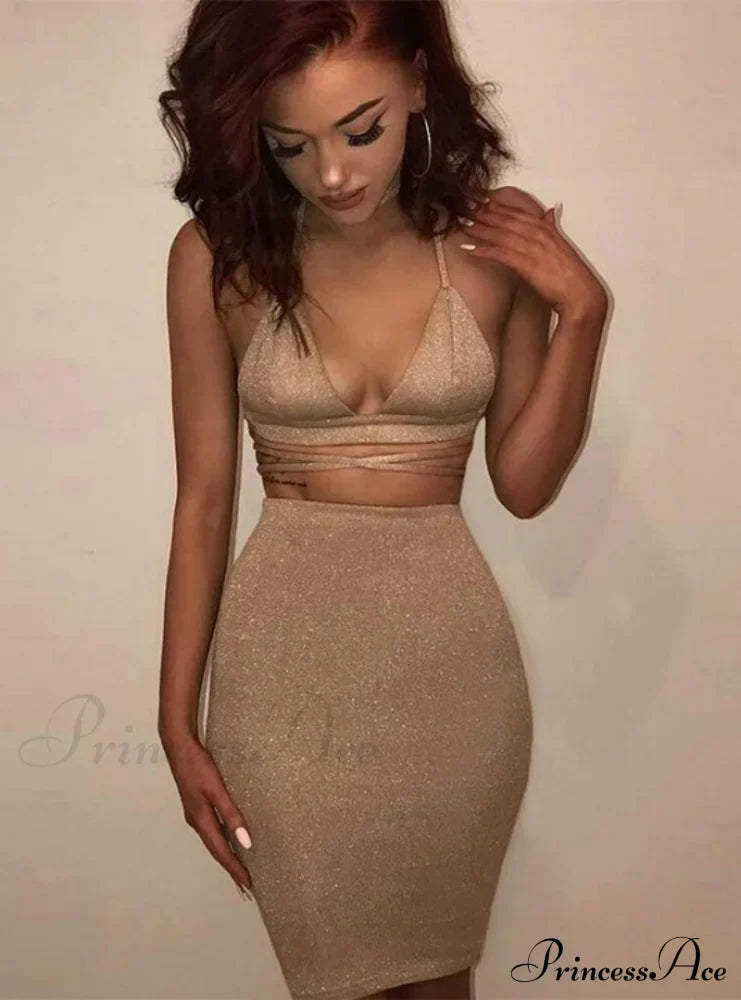 Lace Up Crop Top Two Piece Set with Deep V Neck image 1