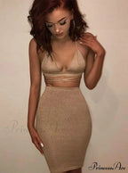 Lace Up Crop Top Two Piece Set with Deep V Neck image 1