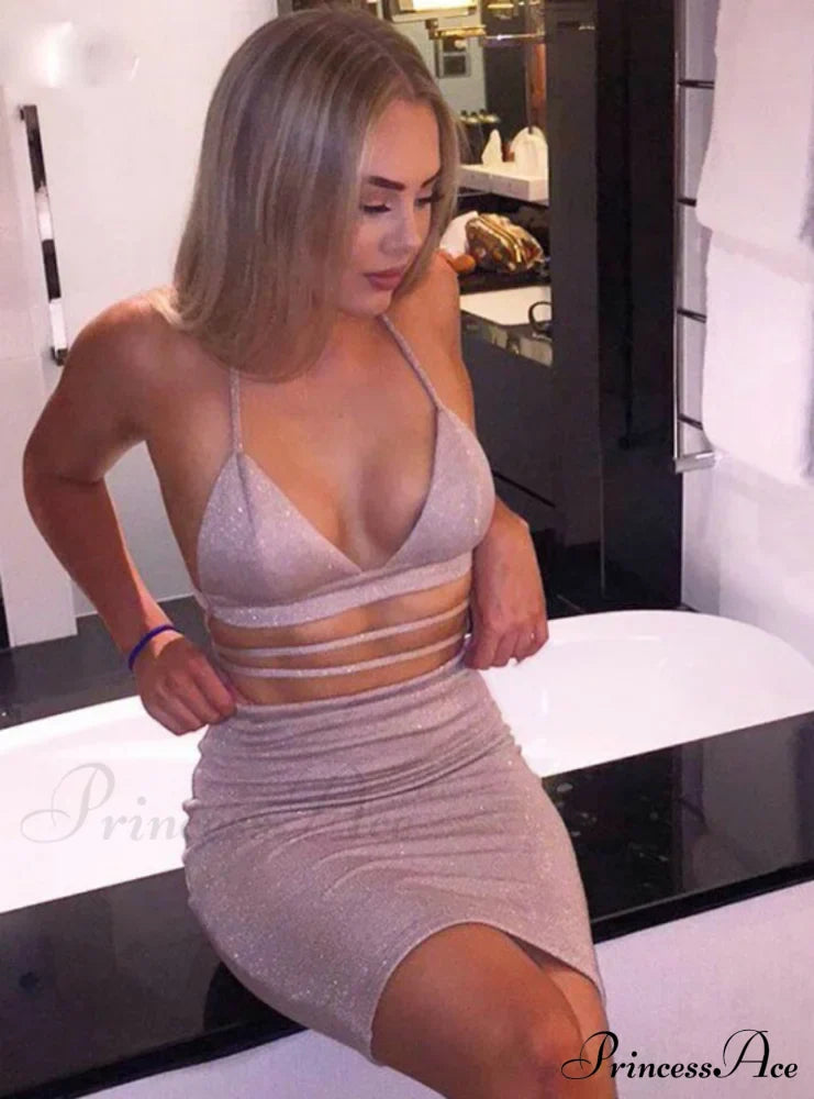 Lace Up Crop Top Two Piece Set with Deep V Neck image 4