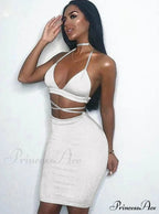 Lace Up Crop Top Two Piece Set with Deep V Neck image 3