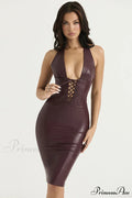 Lace-Up Faux Leather Charming Halter Midi Dress image 1