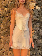 Lace Up Front Cami Dress with Contrast Lace image 1