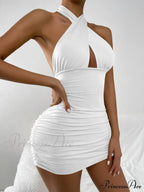 Lace Up HalterNeck Strapless Backless Sleeveless Night Club Short OutFit Hollow Out Out Dress image 2