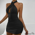 Lace Up HalterNeck Strapless Backless Sleeveless Night Club Short OutFit Hollow Out Out Dress image 7