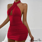 Lace Up HalterNeck Strapless Backless Sleeveless Night Club Short OutFit Hollow Out Out Dress image 8