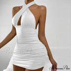 Lace Up HalterNeck Strapless Backless Sleeveless Night Club Short OutFit Hollow Out Out Dress image 5