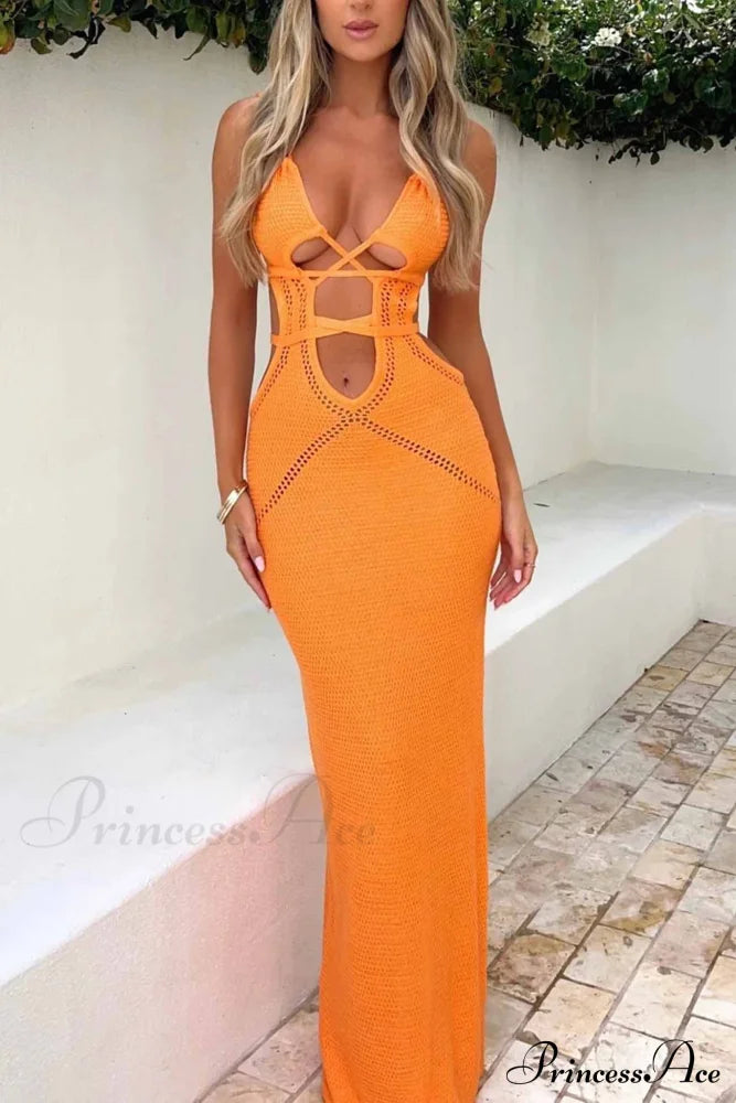 Lace Up Hollow Out Knitted Dress image 1