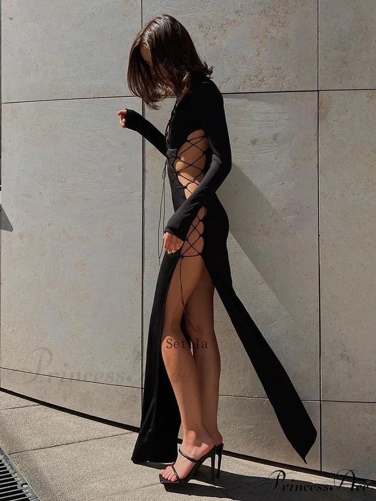 Lace Up Hot Slit Maxi Dress image 4