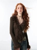 Lace Up Plush V-neck Cardigan image 3