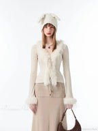 Lace Up Plush V-neck Cardigan image 6