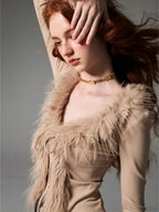 Lace Up Plush V-neck Cardigan image 1