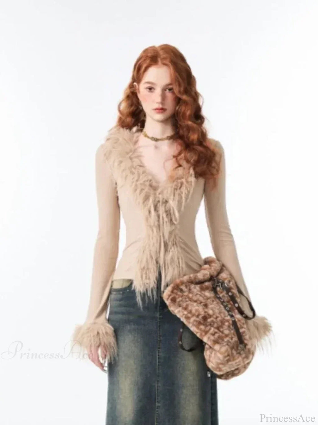 Lace Up Plush V-neck Cardigan image 4