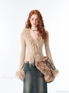 Lace Up Plush V-neck Cardigan image 4