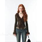 Lace Up Plush V-neck Cardigan image 5