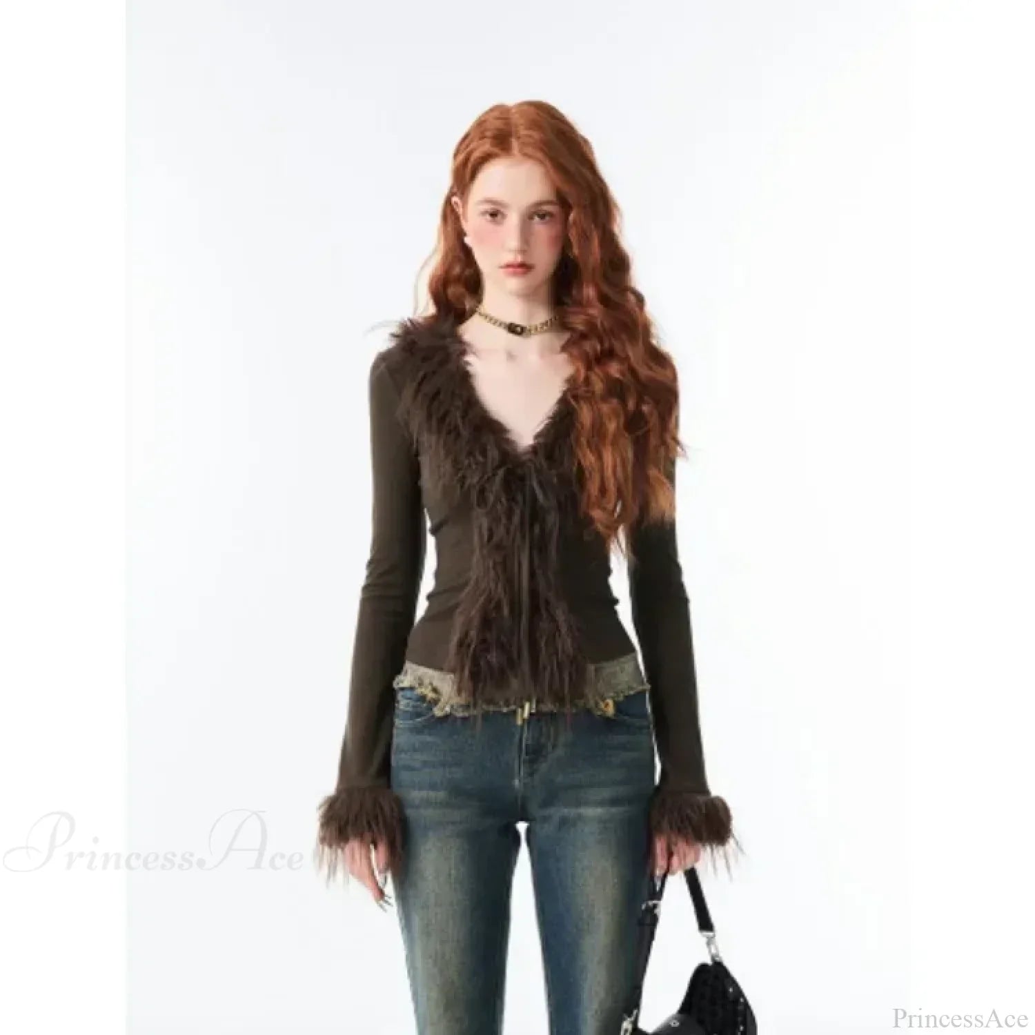 Lace Up Plush V-neck Cardigan image 5