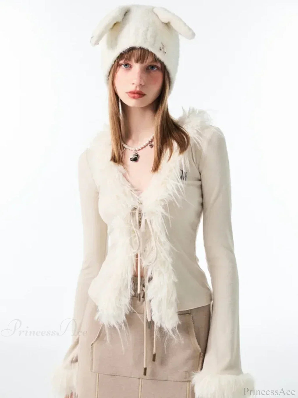 Lace Up Plush V-neck Cardigan image 2