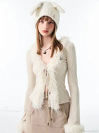 Lace Up Plush V-neck Cardigan image 2