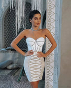 Lace-Up Red Mini Bandage Party Dress image 4
