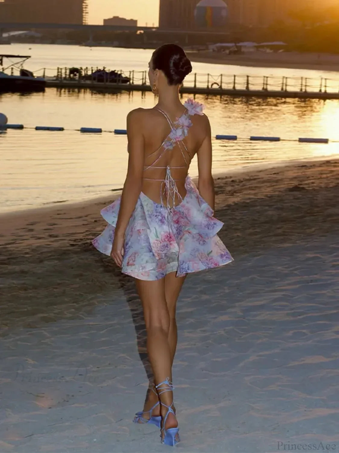 Lace-Up Ruffle Party Mini Dress image 4
